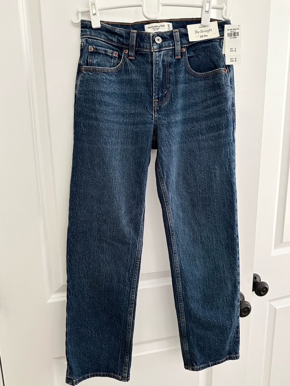 Abercrombie & Fitch The Straight Mid Rise Jeans In Dark Wash Denim